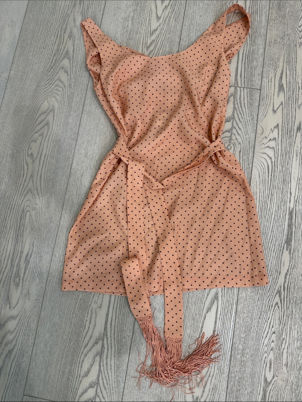Posse Peach Polka Dot Belted Mini Dress